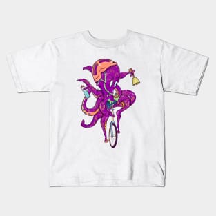 Octopus riding a unicylce Kids T-Shirt